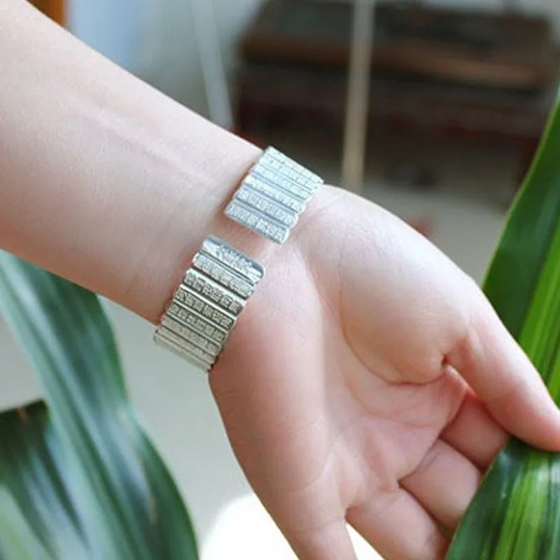 Тибетский серебристый цвет браслет с цветком лотоса и для женщин регулируемый