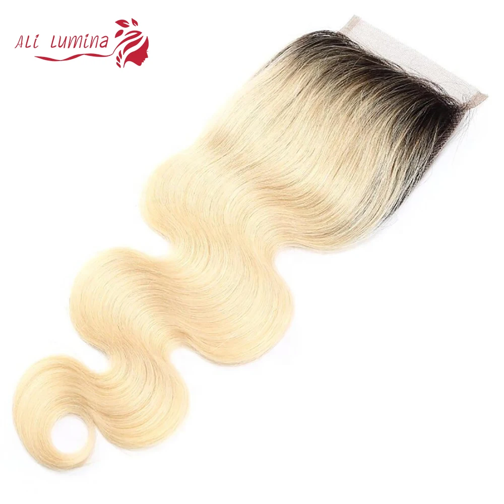 

4x4 Body Wave Lace Closure 1B 613 Human Hair Pre Plucked Natural Hairline Ombre Color Bleached Knots Remy Hair Extension Closure