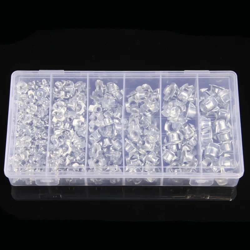 

245PCS Zinc Plated M3/M4/M5/M6/M8/M10 Four Claws Nut Speaker Nut T-nut Blind Pronged Tee Nut Furniture Hardware