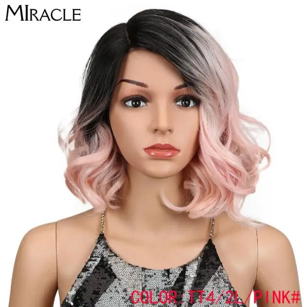 TT2-L.PINK Чудо волосы афро-американские 12 дюймов черный Омбре Розовый Модный стиль свободные волнистые волосы Синтетические Кружева передние парики для черных женщин - Цвет: TT2-L.PINK