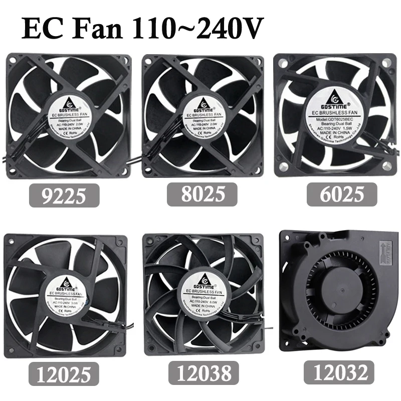 1 шт. Gdstime EC 110V 120V 220V 240V 60 мм 80 90 120 охлаждающего вентилятора радиатора 80x25 2 провод