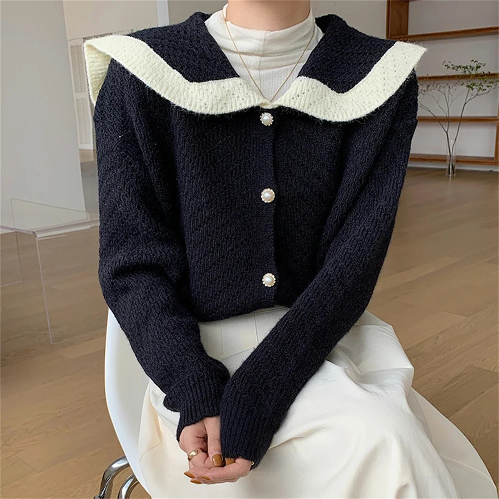 

HziriP Hot Sailor Collar Sweet Cardigans Sweaters New Preppy Style All Match Knitted Autumn Loose OL Femme Casual Tops Coats