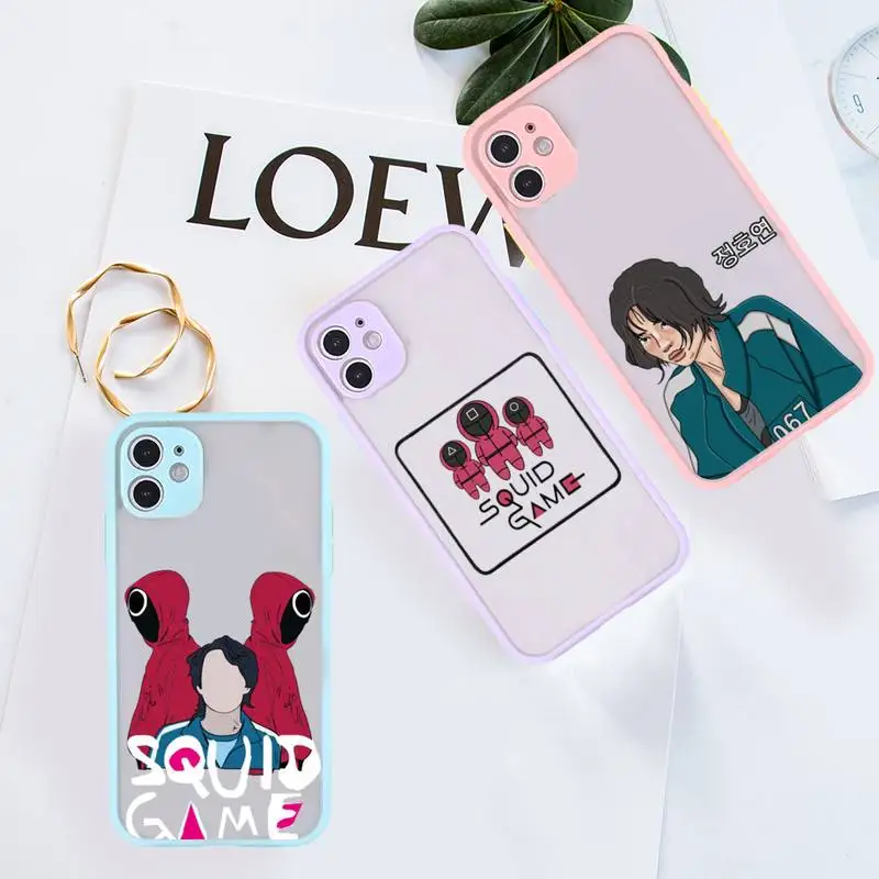 

Squid Game 456 Round Six Phone Case For iPhone 12 11 Mini Pro XR XS Max 7 8 Plus X Matte transparent Purple Back Cover