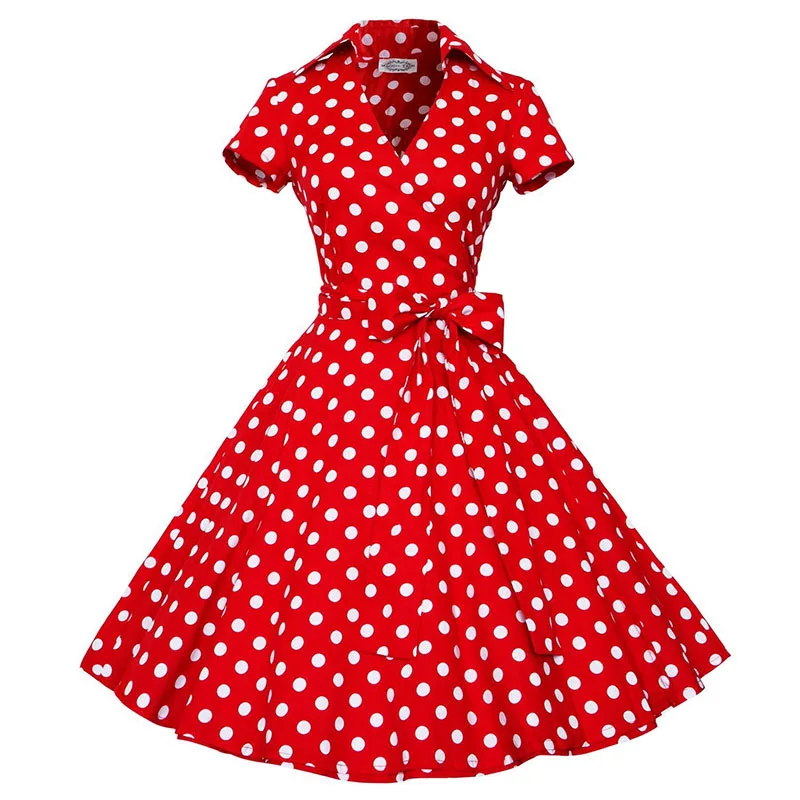 

Audrey Hepburn Summer Dress Women Polka Dot Vintage Swing Robe Rockabilly Housewife Retro 50s Pinup Dresses Vestidos