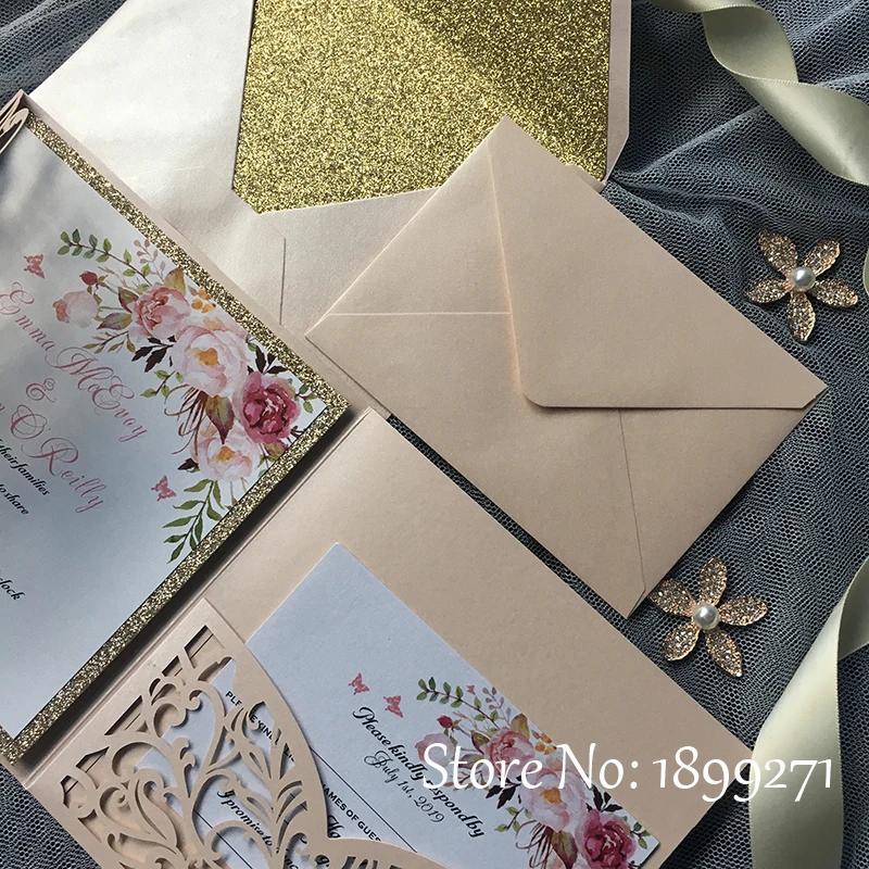 Светильник розовый цветочный дизайн Свадебное приглашение открытка с блестящим