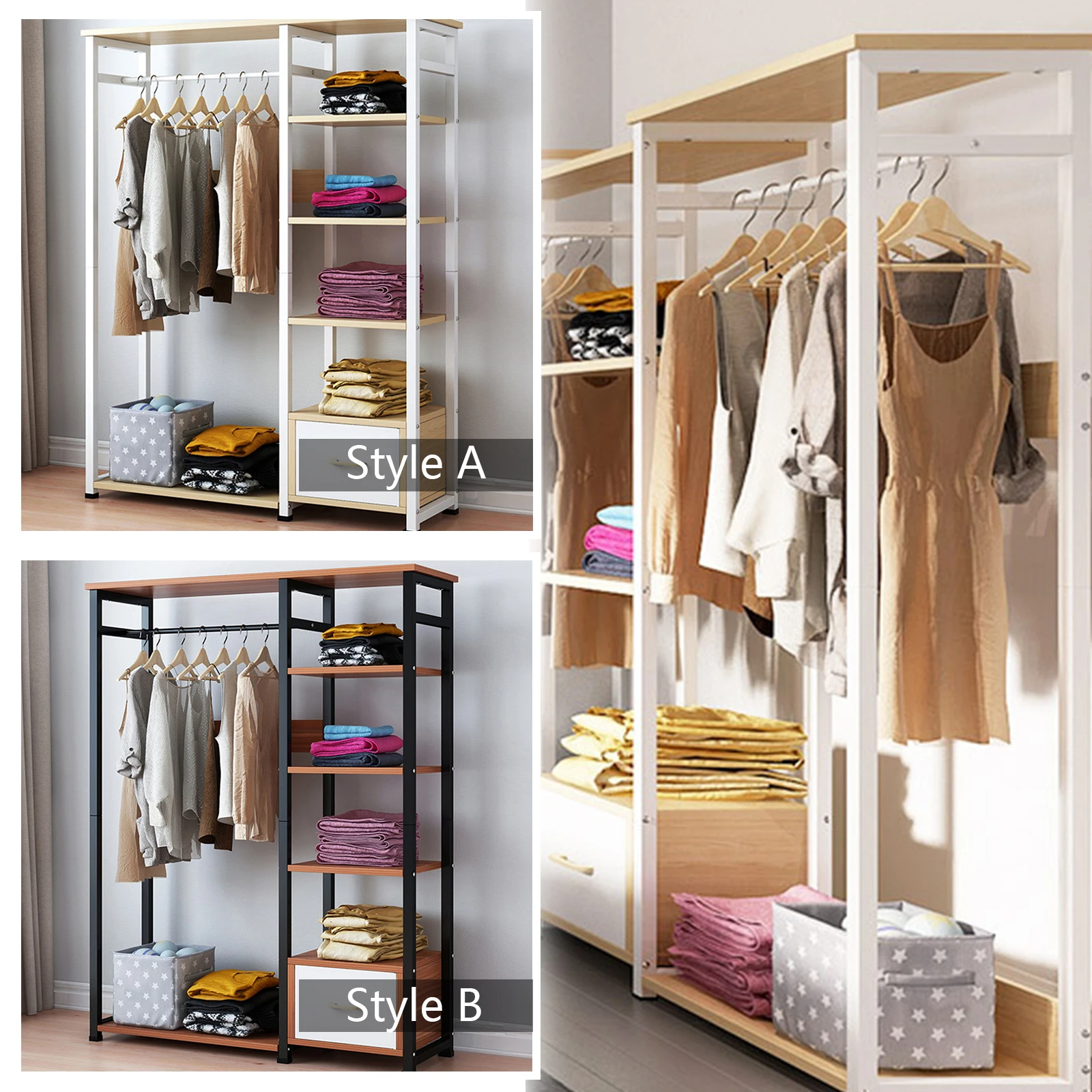 

Clothes Rail Hanging Open Wardrobe Clothes Organizer Coat Hat Rack Stand + Drawer porte manteau kledingrek perchero de pie