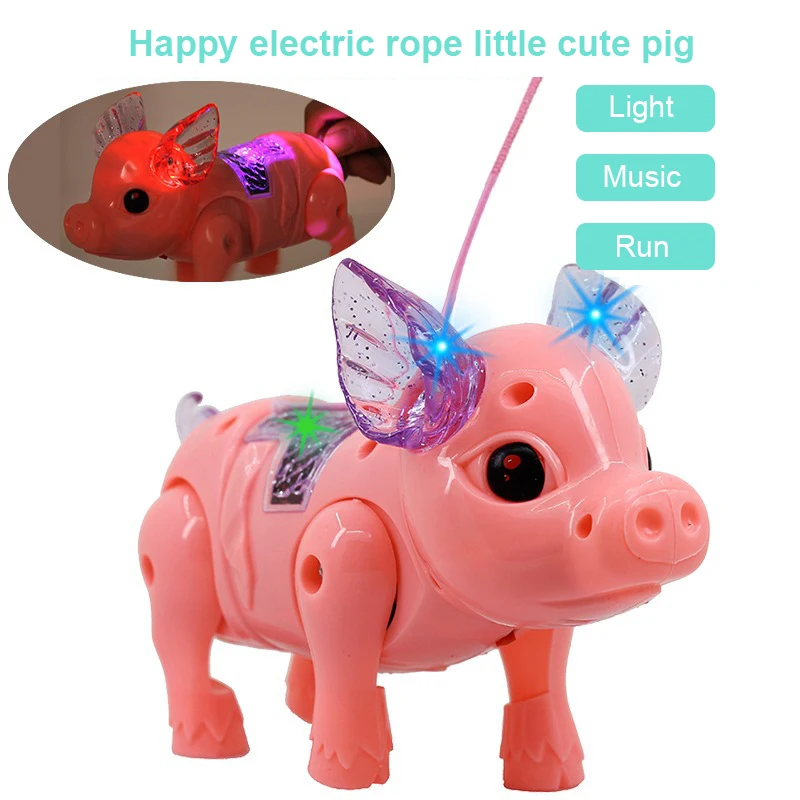 Милый Электрический поводок свинья музыка ходячая игрушки со светильник кой