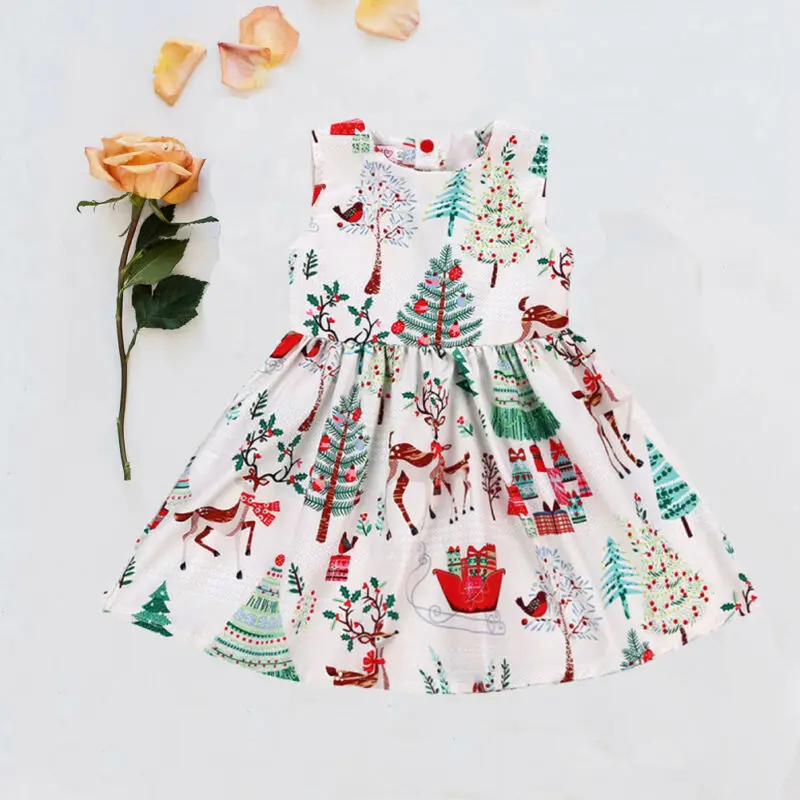 Christmas Dress Kids Baby Girl Lovely Deer Sleeveless Party Princess Tutu Xmas New Fashion Clothing | Детская одежда и обувь