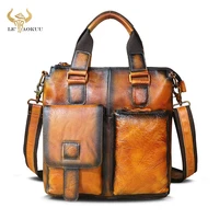men quality leather fashion orange design business briefcase casual laptop travel bag tote attache messenger bag portfolio b259