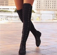 2019 new womens fashion womens knee high boots flat ankle snow dance lace up canvas long boots zapatos de mujer botas