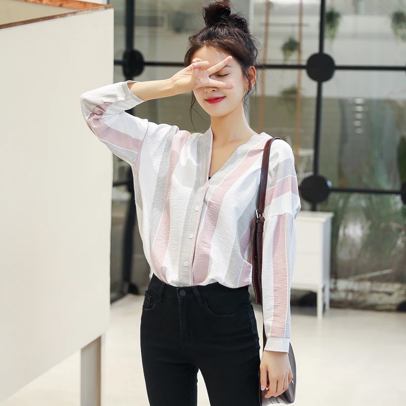 Vintage Stripe Blouse Summer Spring 2020 Office Lady Streetwear Batwing Sleeve Loose Striped Shirt Feminina Tops Cardigan