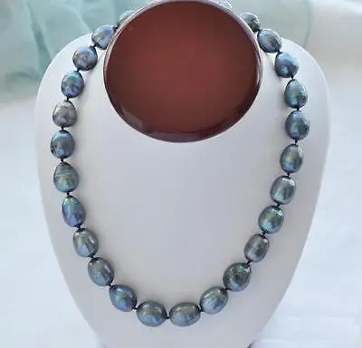 

18" AAA 9-10MM NATURAL SOUTH SEA BAROQUE GRAY PEARL NECKLACE 14K Clasp