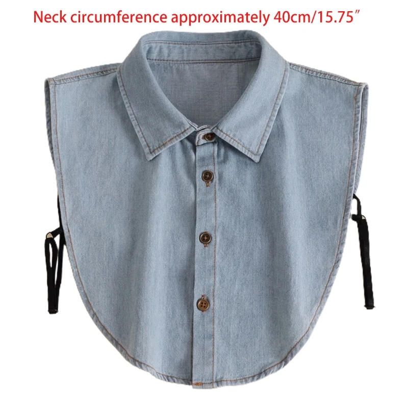 

Unisex Detachable Half Shirt Blouse Washed Denim Cotton Lapel False Fake Collar Dickey Decorative Clothing Accessories
