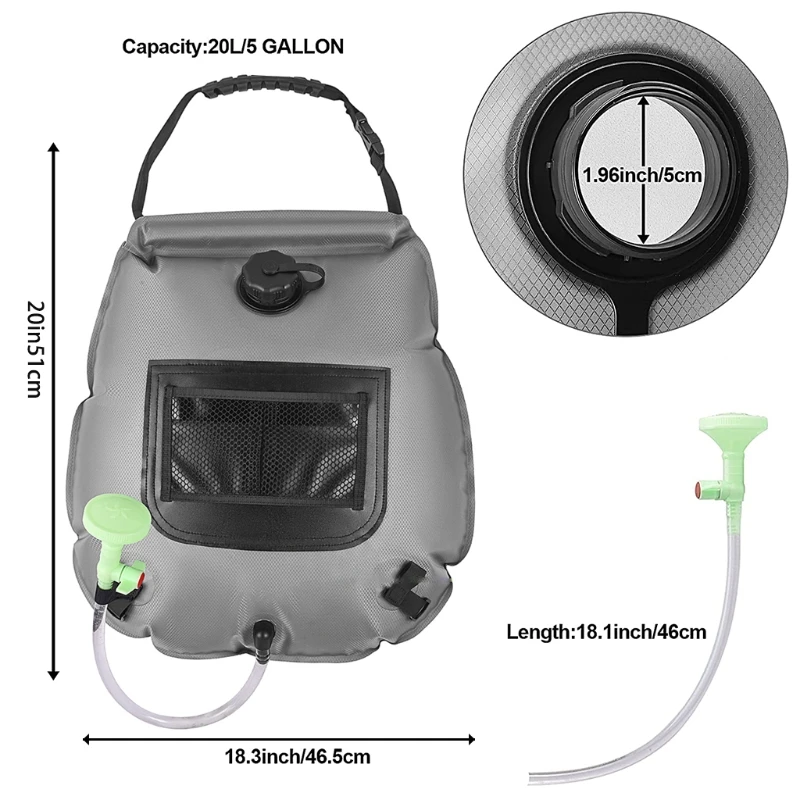

652D Solar Camping Shower Bag, Latest 5 Gallons/20L Portable Outdoor Shower Bag with TPU and Eco-Friendly Material for Camping