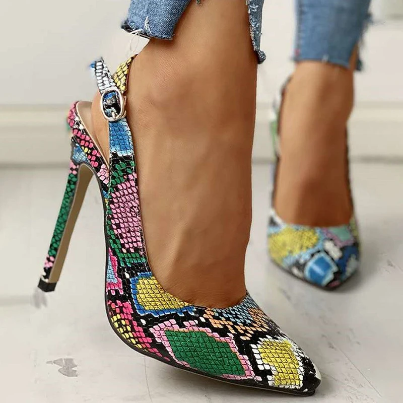 UYOYU Woman Sexy Snake 35~42 Leather Fashion Grain Designer Slippers Mules High Heels Pointed Toe Ladies Summer Shoes 2020 New | Обувь