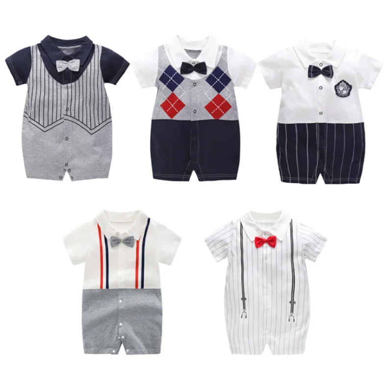 Newborn baby clothing jumpsuit 2021 summer fashion baby boy short-sleeved romper navy collar British gentleman romper