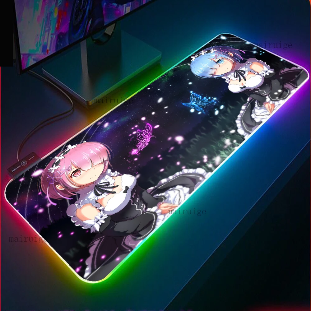 

Mairuige Re Zero Anime Girl Gaming Mouse Pad RGB Large Gamer Lock Mausepads Led Backlight XXL Computer Office Keyboard Desk Mat