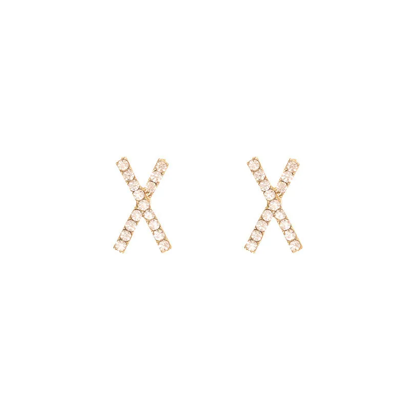 Корейские простые серьги-гвоздики с крестиками и стразами для женщин девочек