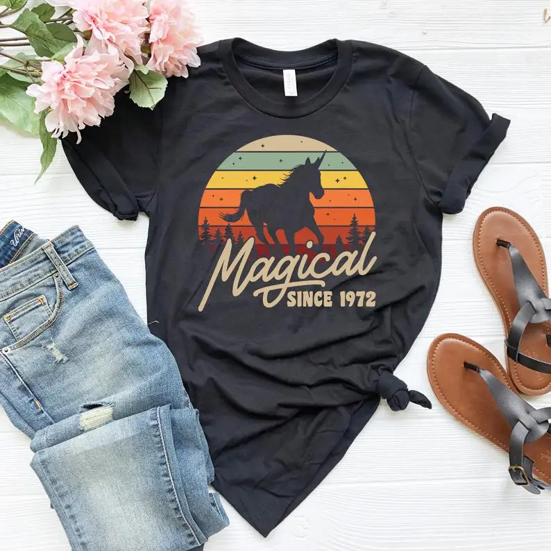 

Vintage 48th Birthday Shirt, Magical Since 1972, Bday Celebration Women T-Shirt, Retro Birthday Tee for Men harajuku shirt