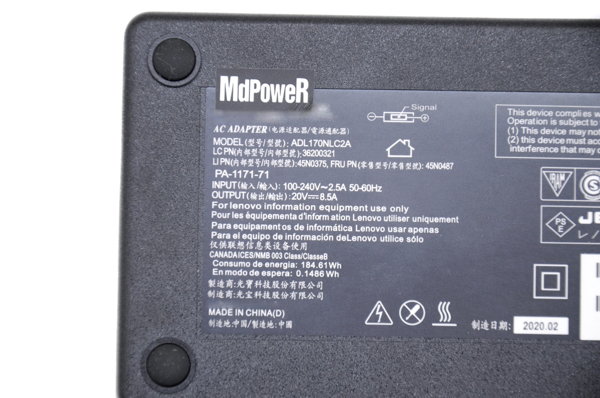 

Original 20V 8.5A 170W AC Power Adapter for Lenovo Legion Y720-15 Y7000P P50 P51 P70 P71 W540 W541 Laptop Charger 45N0514