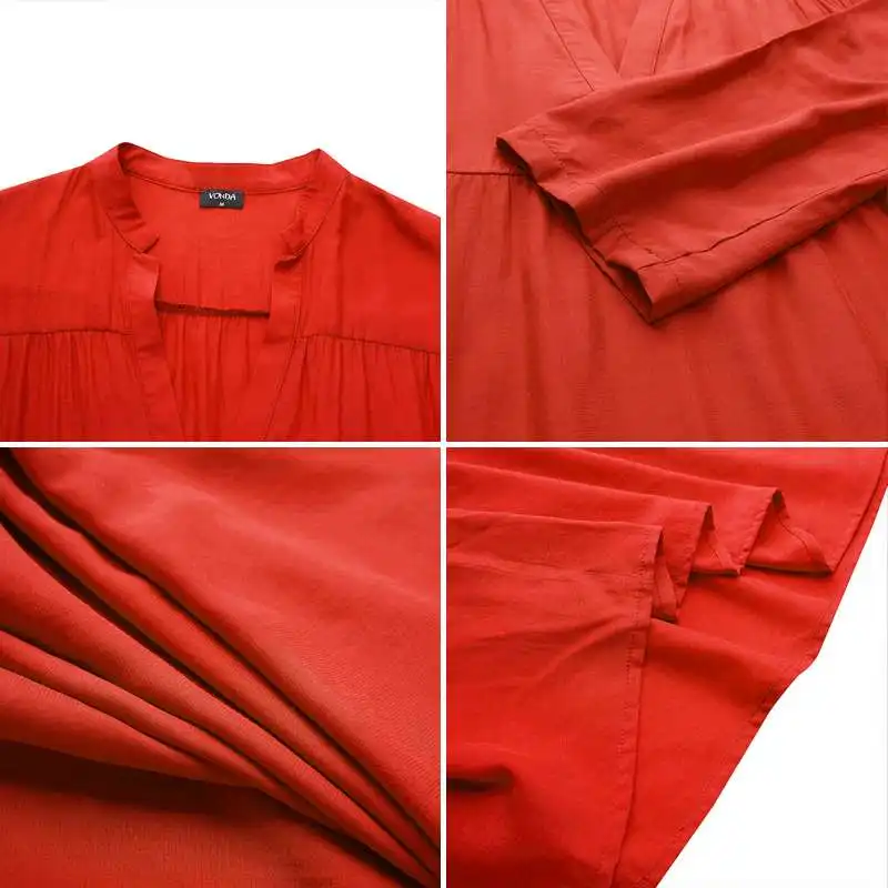 

VONDA Women Elegant Long Dress Autumn Long Sleeve Solid Sundress Stylish Long Holiday Vestidos 2021 Kaftan Dress Femme Robe 5XL