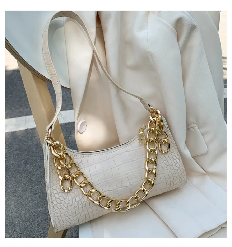 

Spring And Summer New Tide Fashionable Hundred Crocodile Pattern Armpit French Niche Single Shoulder Cross Bag