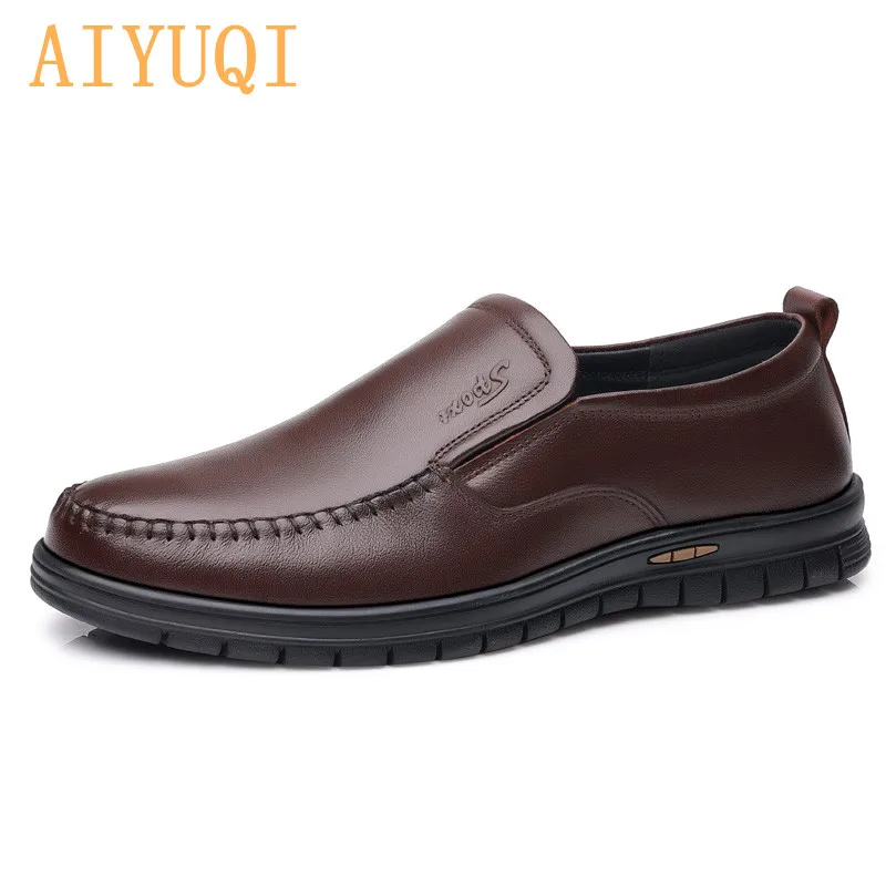 

AIYUQI Men's Shoes Loafers Spring 2021 New Real Leather Dad Shoe Simple Business Casual Soft-soled Wear-resistant Men's Shoes