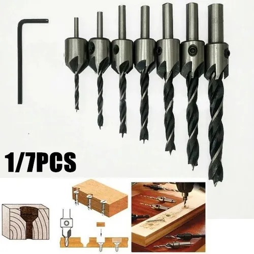 

7pcs HSS 5 Flute Countersink Drills Bit Reamer Set Woodworking Chamfer Drill Bill Set 3-10mm