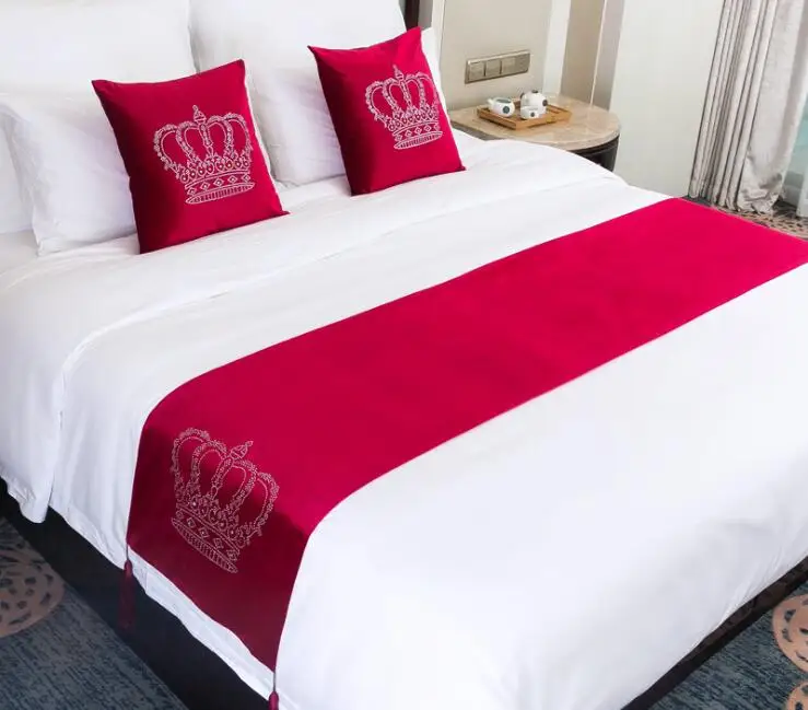 Корона дизайнерские покрывала 45 см ширина кровать бегун роскошное покрывало