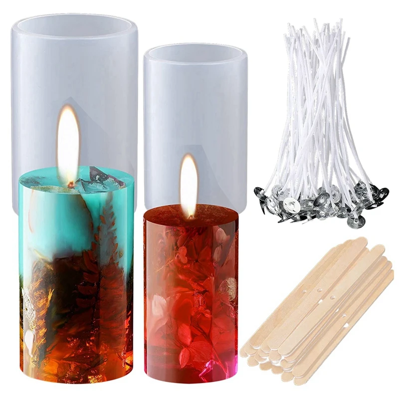 

Cylinder Candle Molds for Candle Making Pillar Candle Silicone Molds for Resin with Candle Wicks for Making Candles Soap