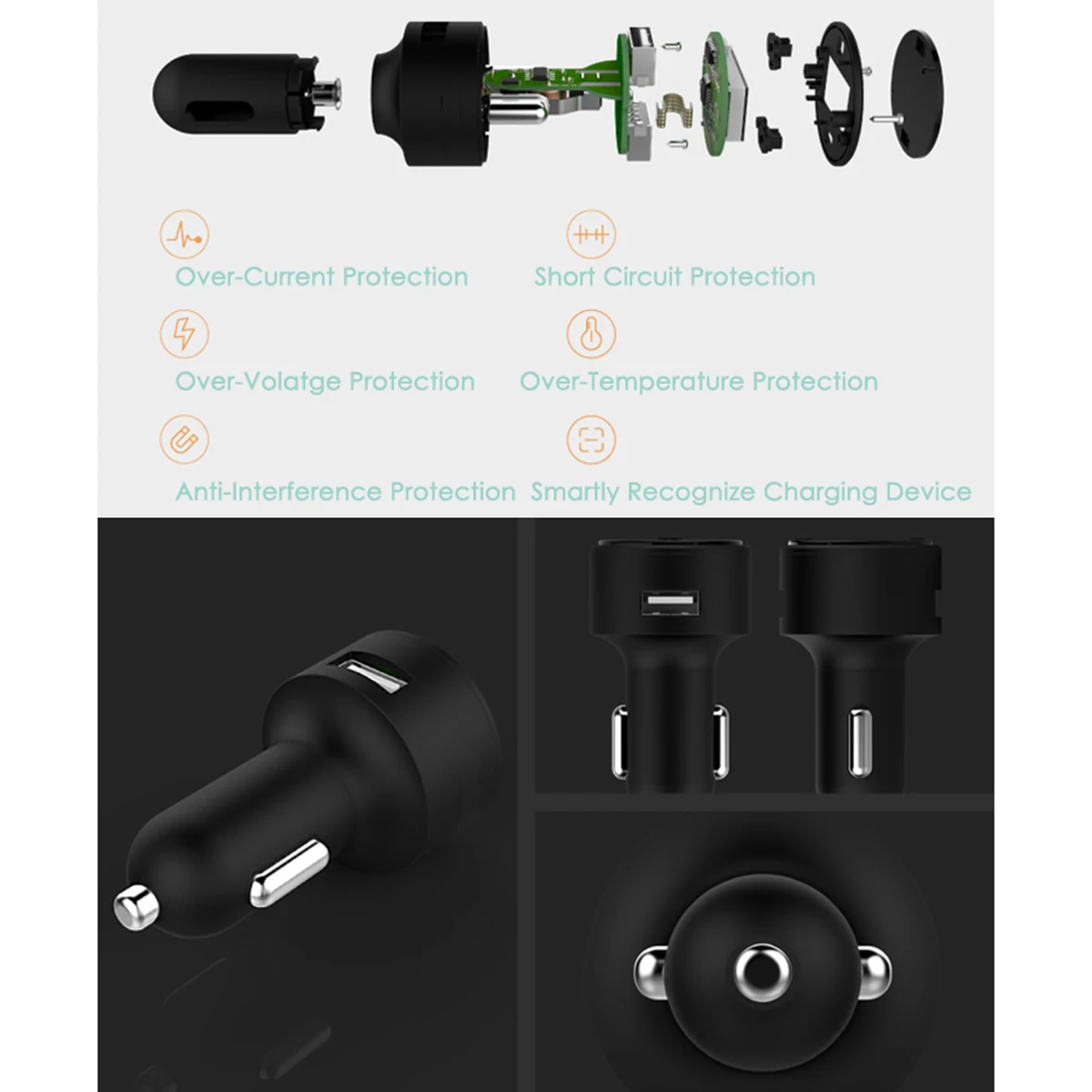 Черное автомобильное зарядное устройство QC3.0 с двумя usb-портами быстрая зарядка BT
