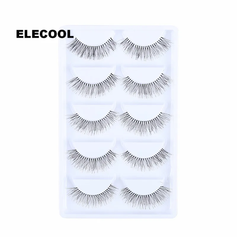 ELECOOL Soft 5Pairs/set Handmade Fiber Eyelashes Extensions Long Cross Thick Fake False Eye Lashes Maquiagem Cosmetic Tool