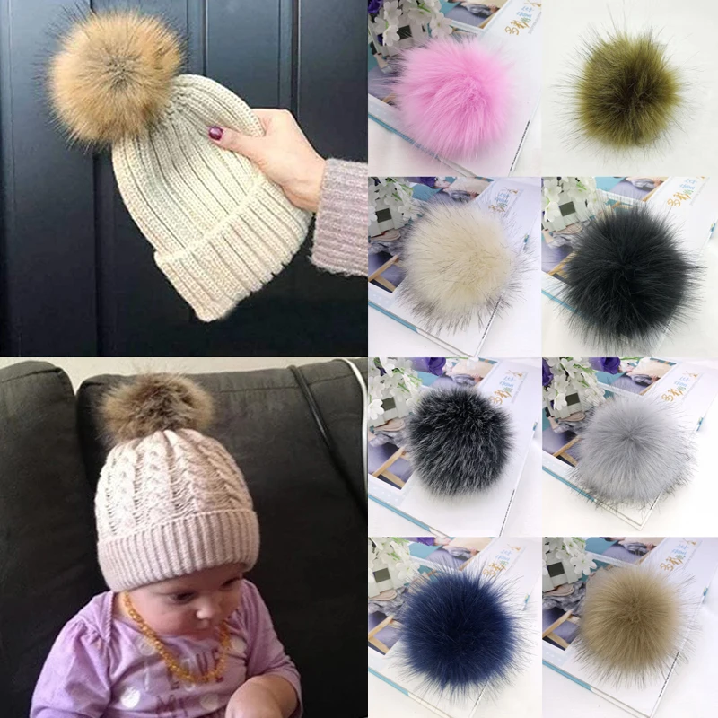 

12CM Fur Pom Pom Natural Fox Hairball Hat Ball Pom Pom Handmade Large Hair Ball Hat With Rubber Band DIY Accessories Supplies