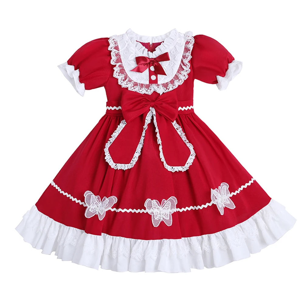 

3-8 Year Girls Princess Dress For Kids with bow Summer Fairy Puff Short Sleeve Elegant Birthday Party Ball Gown Children pettisk