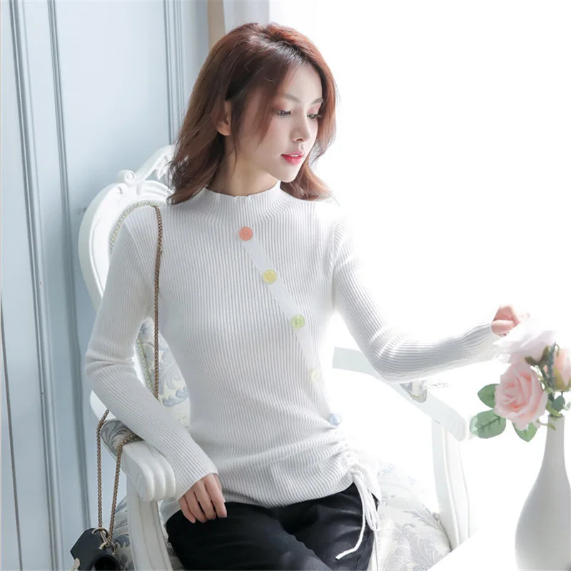 

Fad Winter New Women's Korean Elastic Sweater Warm Knit Sweater Ladies Slim Long Sleeve Turtleneck Top Knitted Pullover