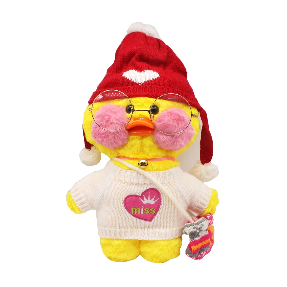 

31cm cute LaLafanfan coffee yellow duck plush toy creative stuffed duck soft doll animal dolls baby toys birthday gift for girl