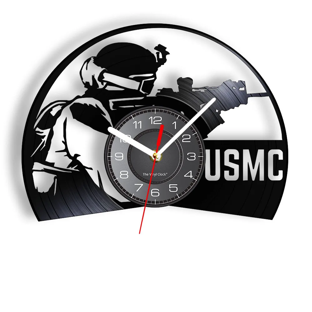 Настенные часы с виниловой пластиной для стрельбы в США, домашний декор в стиле милитари морской пехоты, знак армии, ретро настенные часы с лазерной резкой Настенные часы с виниловой пластиной для стрельбы в США, домашний декор в стиле милитари морской пехоты, знак армии, ретро настенные часы с лазерной резкой