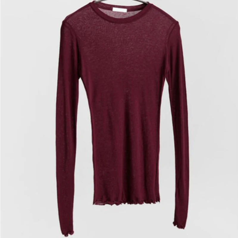 

Slim Basic T Shirt Women Cotton Elastic T-shirts Long Sleeve Sexy Skinny Tops Plain Female Casual Thin T-shirt High Quality