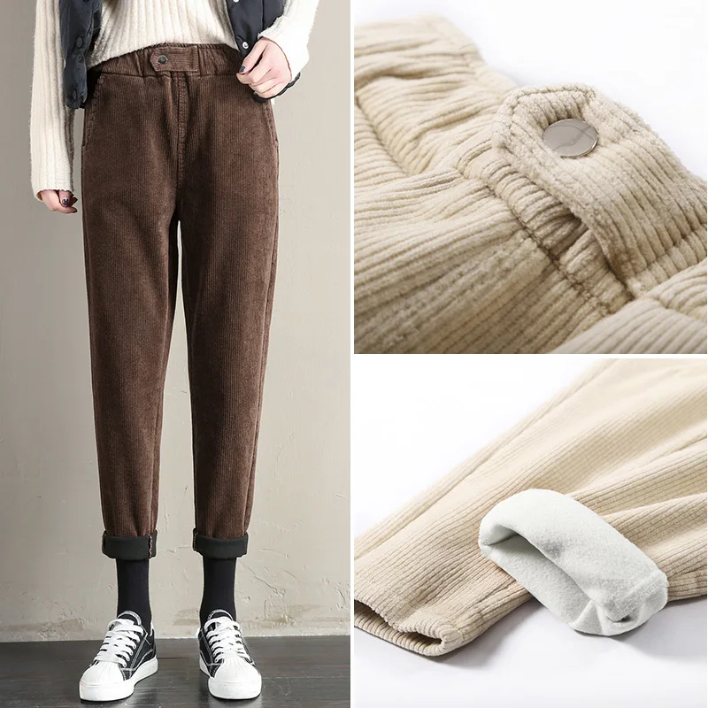 Женские вельветовые брюки с высокой талией REALEFT повседневные длинные