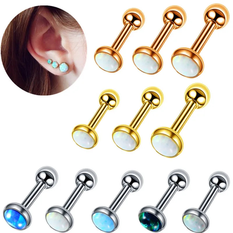 

1pc Stainless Steel 3/4/5mm Opal Tragus Piercing Earring 16G Cartilage Piercing Helix Jewelry Lobe Earring Stud Opal Labret Stud