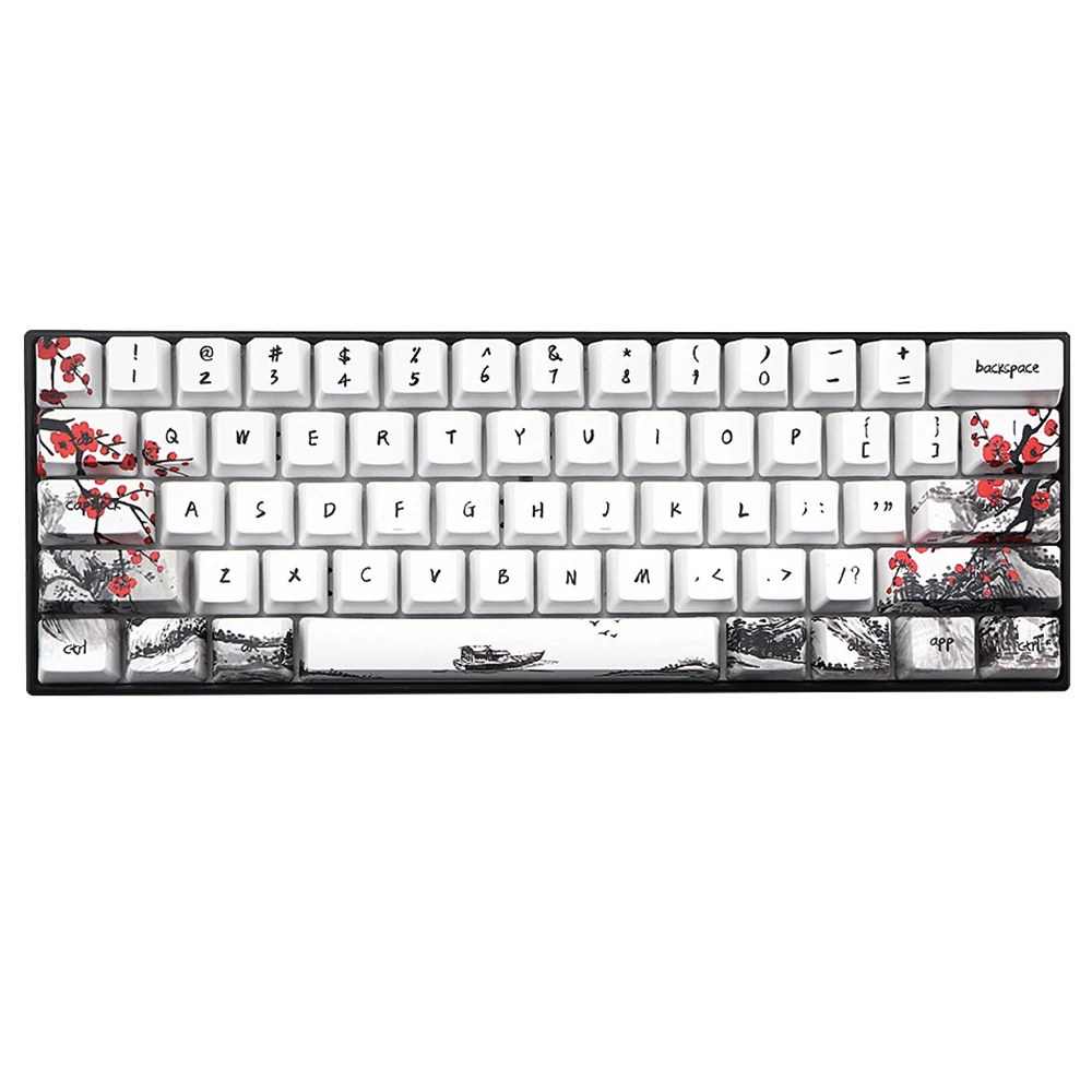 

71 Keys Plum Blossom Keycap Set 71 Key Layout PBT Five-sided Sublimation Keycaps for Mechanical Keyboards Gaming Keypads