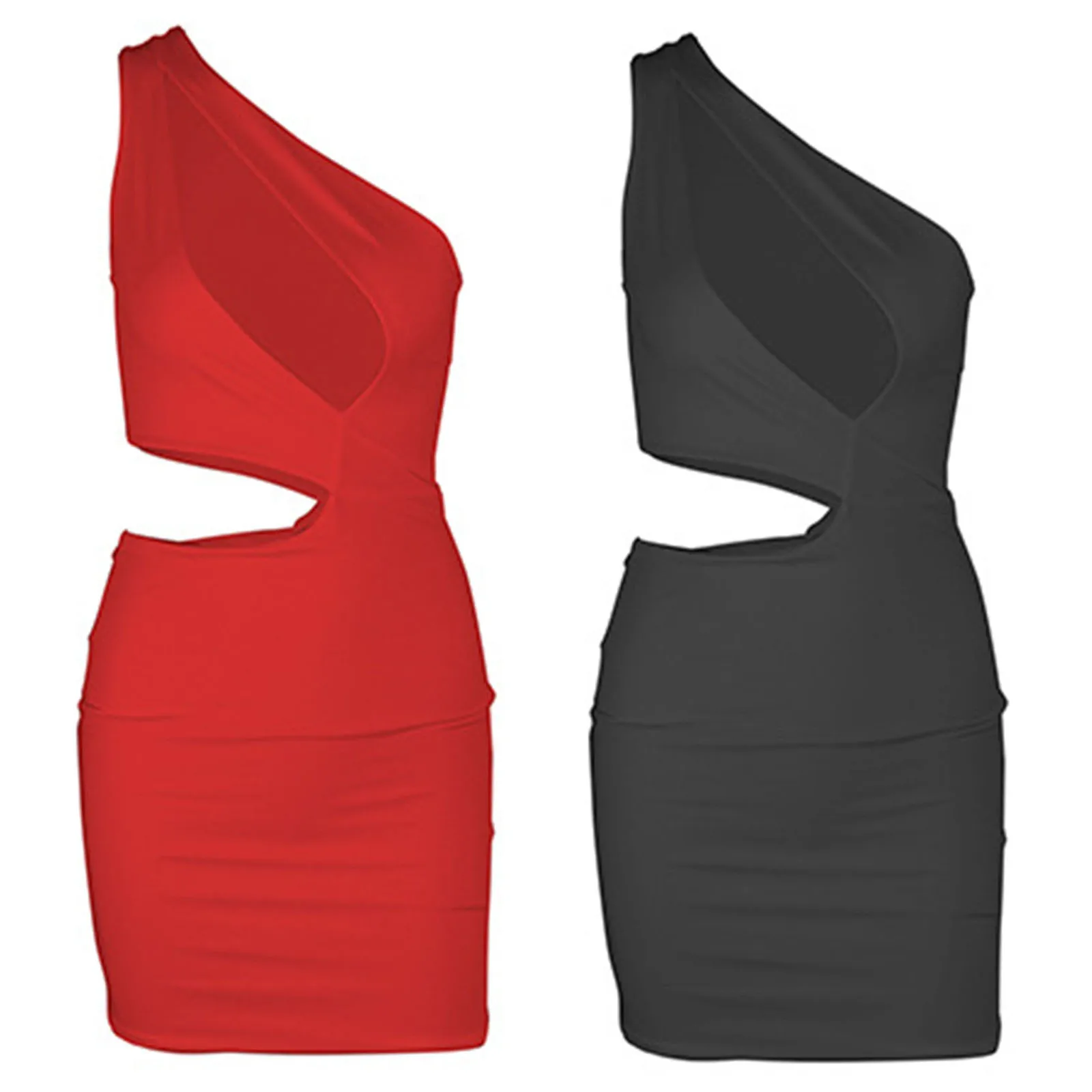 

Women Sexy Mini Dress Solid Color Slope Shoulder Bandage Hollow Out Bodycon Summer Clothes Clubwear Female Cocktail Party Dress