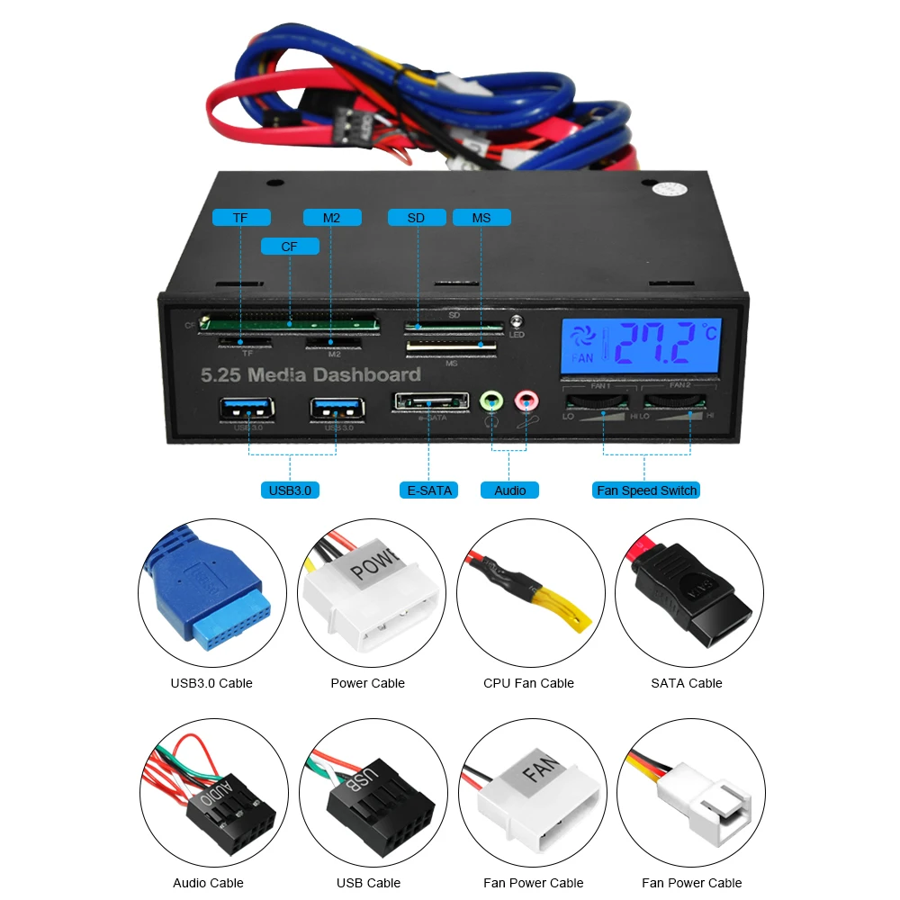 DeepFox Многофункциональный USB 3 0 спереди Панель 5 25 ''медиа приборной панели e SATA