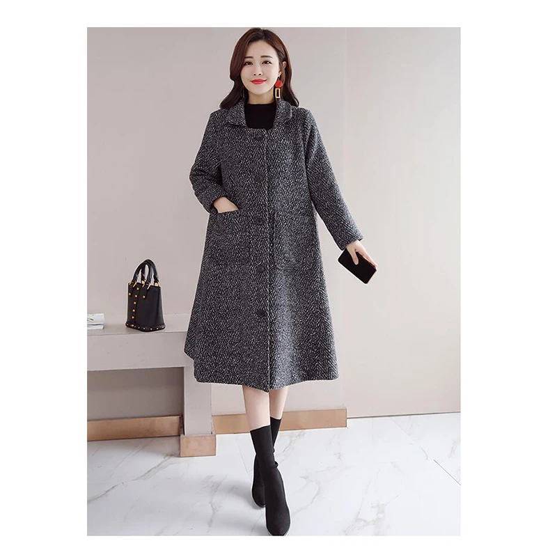 

Women Wool Coat Plaid Women Jacket Loose Long Double Breasted Woolen Coat Winter Coat Woolen Overcoat 2019 Overcoats AA-696
