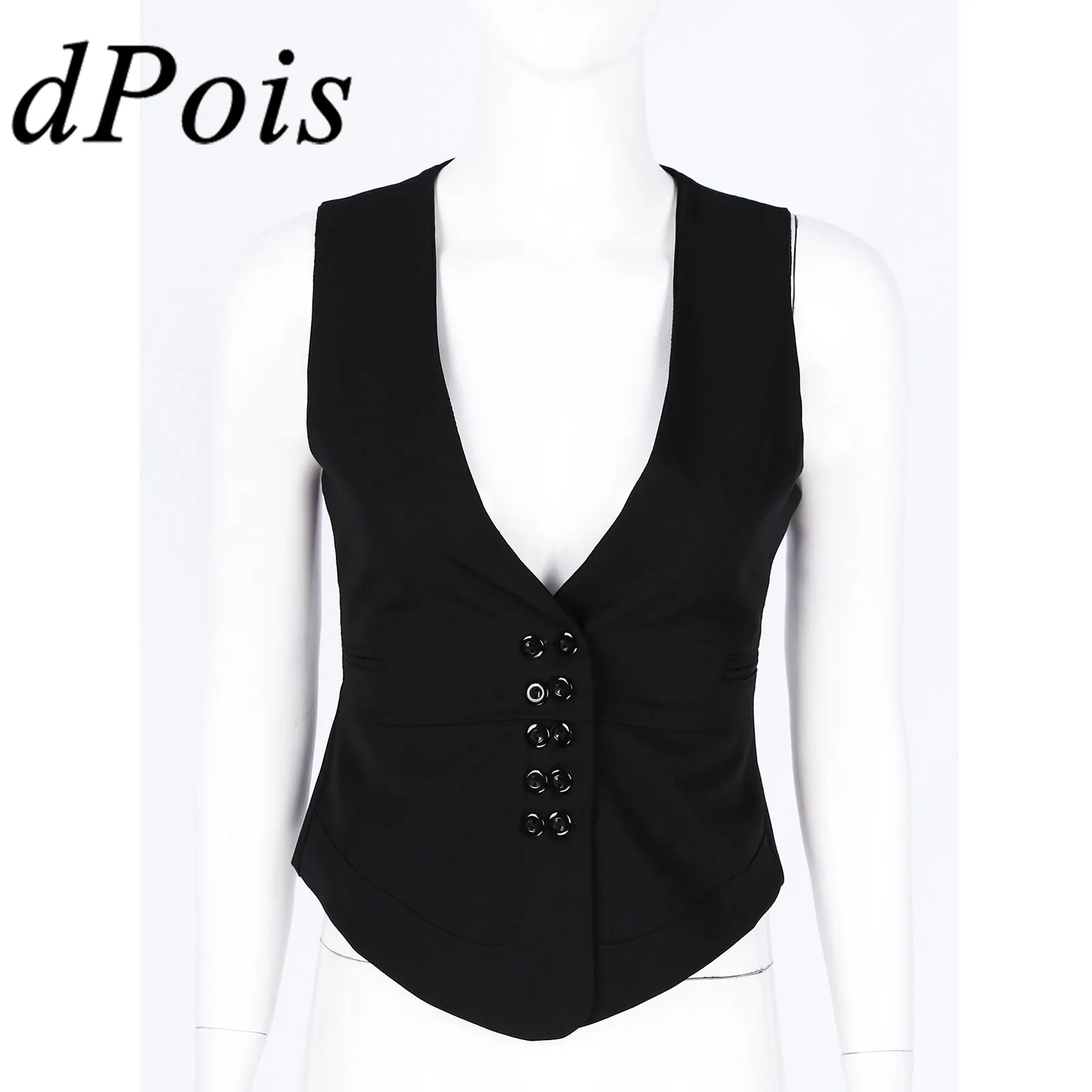 Vest Elegant Ol Ladies Waistcoats V Neck Double Breasted Button Down Sleeveless Vest Fashion Womans Vests Mujer