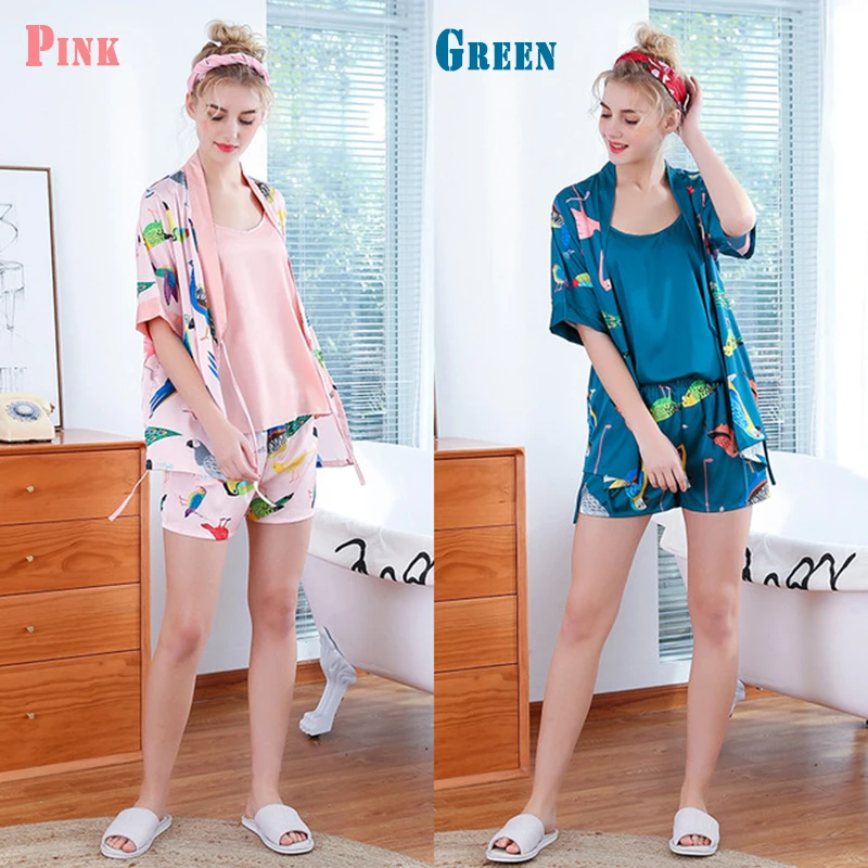 

Комплект пижамный женский из искусственного шелка, комплект из 3 предметов в полоску, домашняя одежда на весну и лето