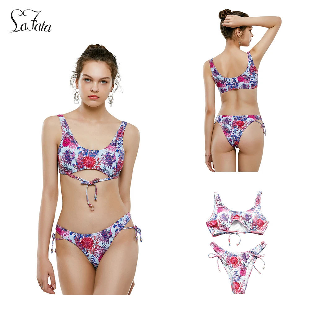 

LaFata Women's Flower Pattern High-Waisted Bikini Set