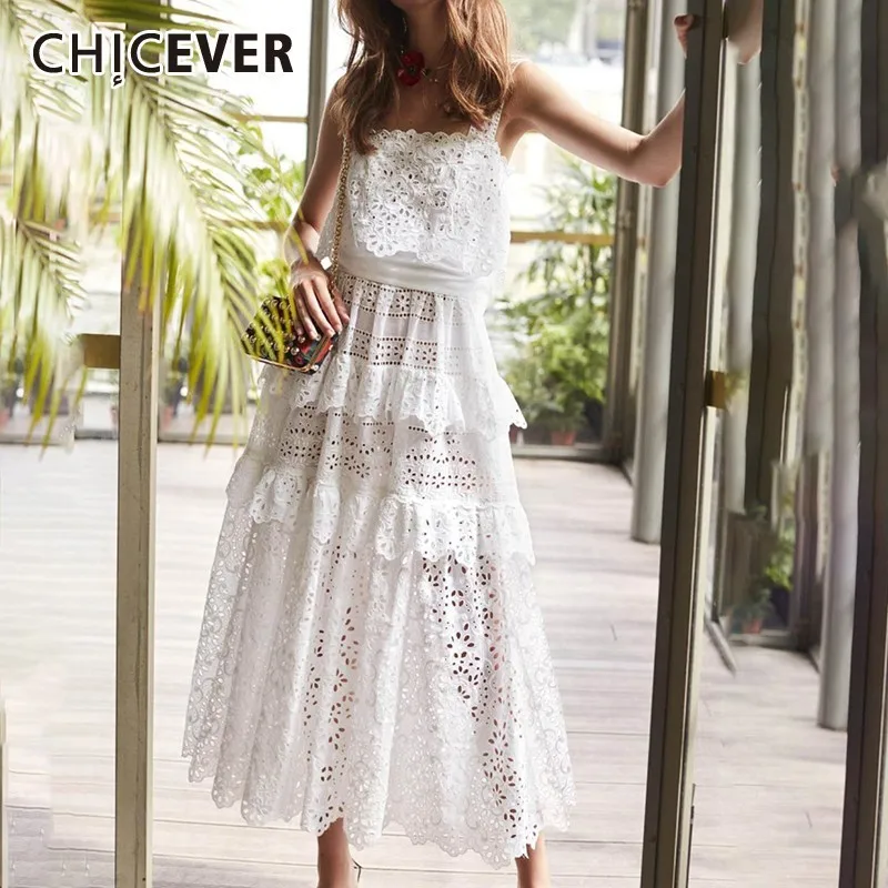 Женское платье с открытыми плечами CHICEVER повседневное кружевное лоскутное миди