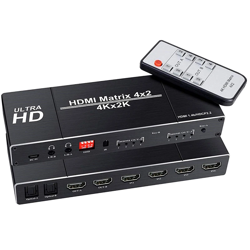2 0 HDMI матрица 4x2 4K HDR переключатель сплиттер 4 в выход оптический SPDIF + 3 5 мм Джек