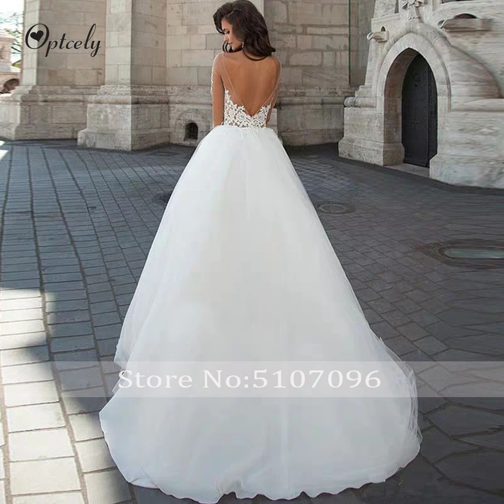 Optcely очаровательное свадебное платье с длинным рукавом и круглым вырезом, винтажное ТРАПЕЦИЕВИДНОЕ ПЛАТЬЕ, лидер продаж, с открытой спиной, с аппликацией из бисера, со шлейфом, Vestido de Noiva